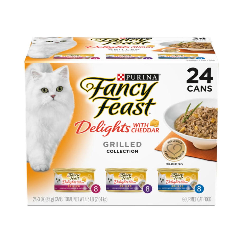 Fancy Feast PURINA Delights with Cheddar Grilled Collection Wet Cat Food Variety Pack 3 OZ Cans 24 CT