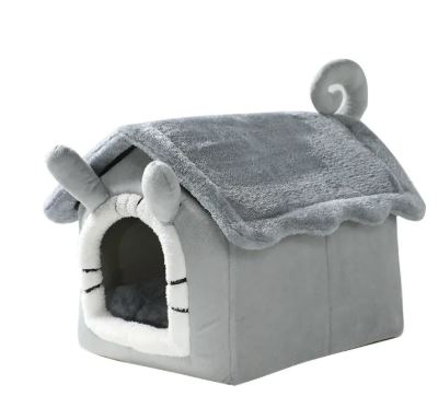 Gray 43x36x34cm Cozy hooded cat cave bed for cats and small dogs