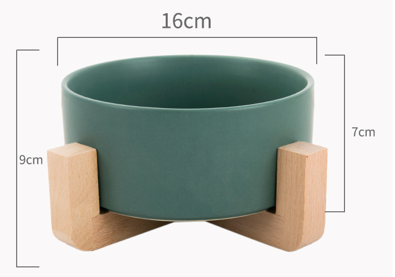 Elevated ceramic pet bowl with wooden stand measurements 